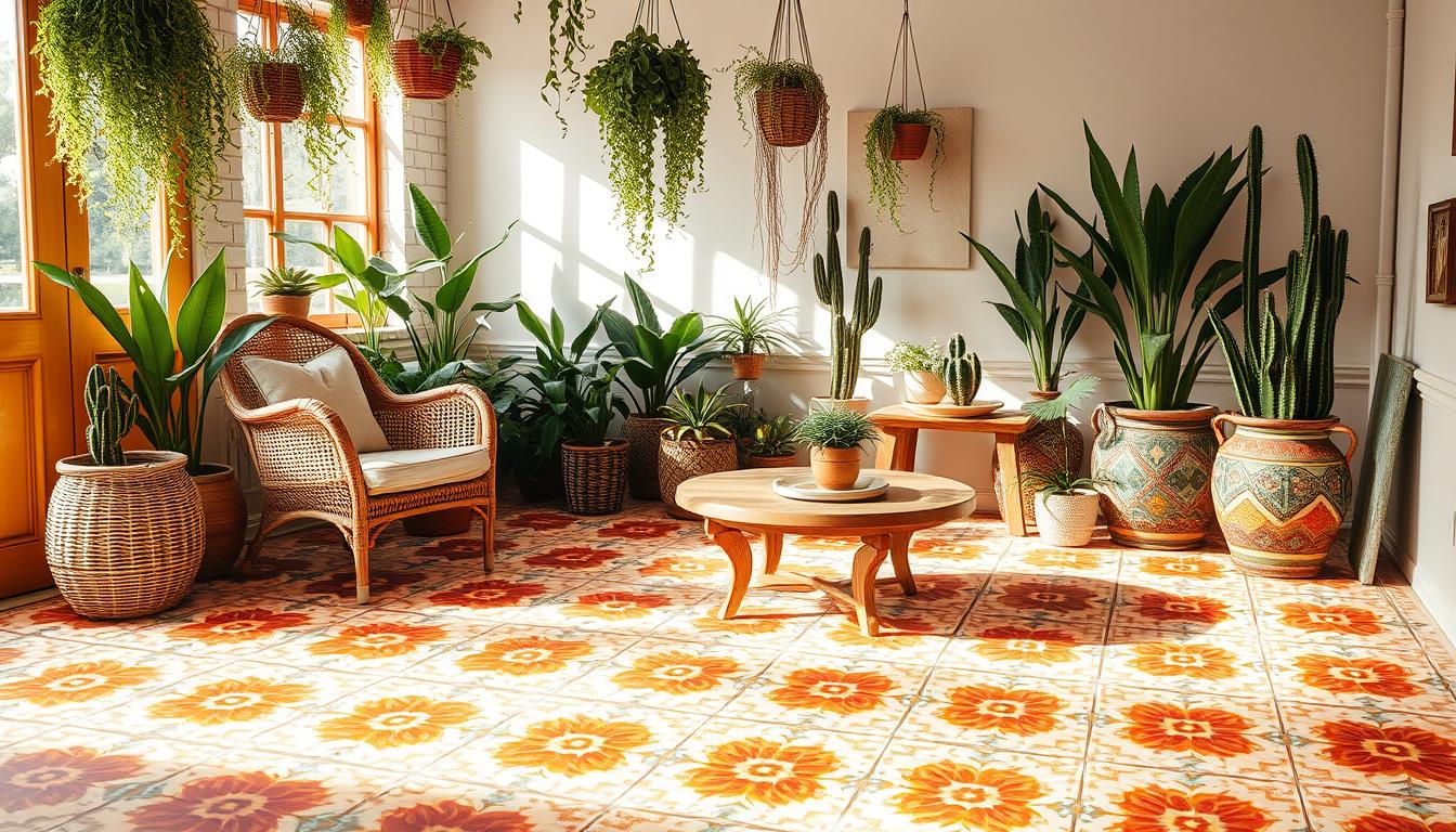 Boho style sun room tiles