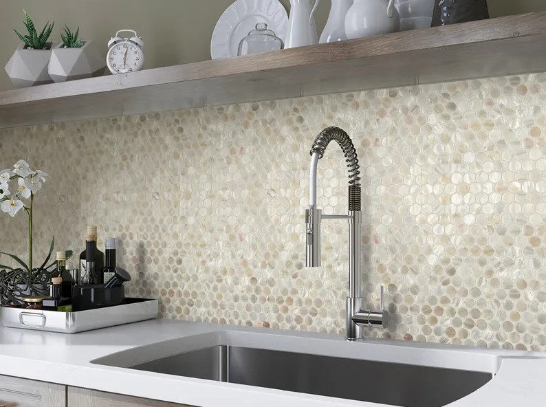 Natural seashell mosaic tiles for kitchen backsplashes